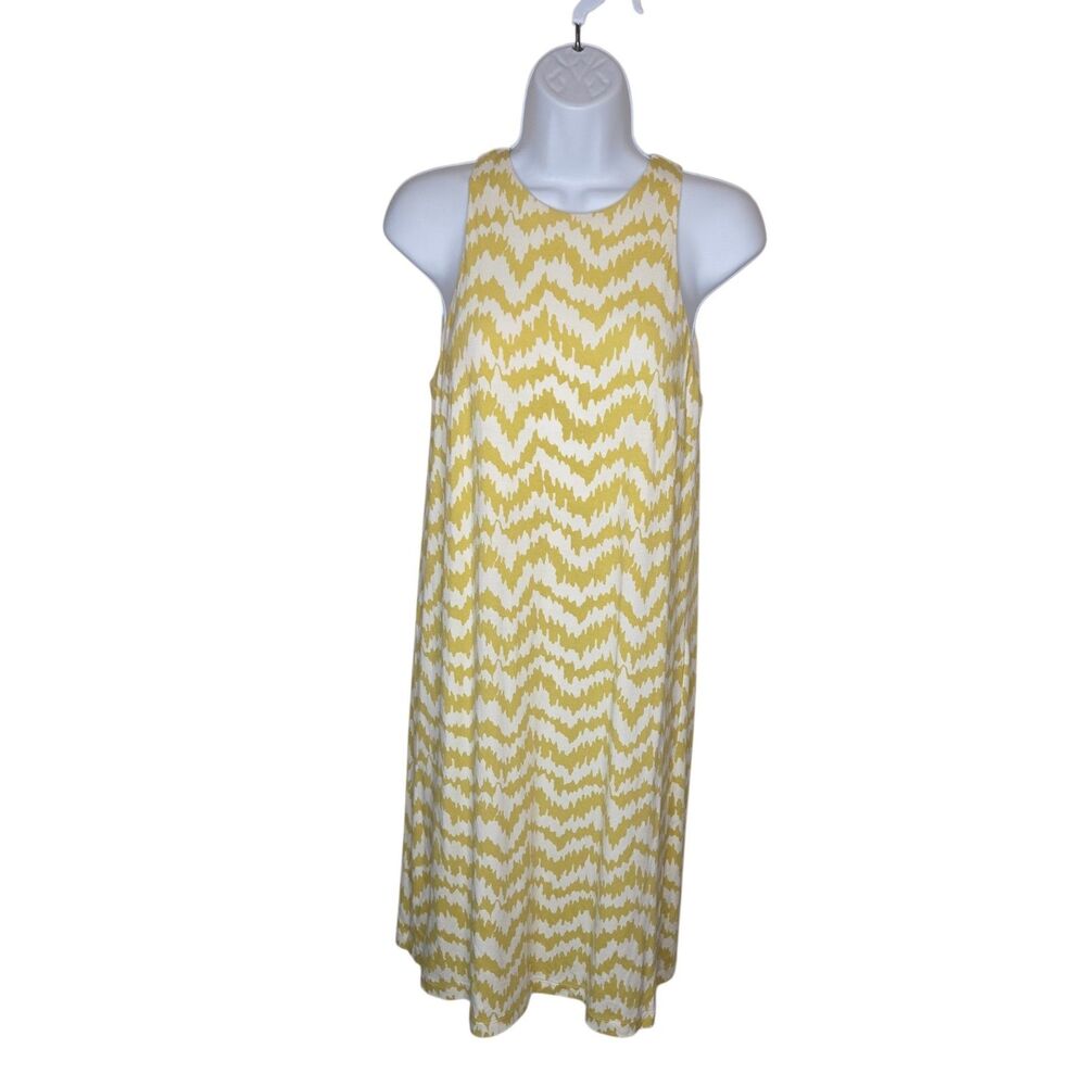 Ann Taylor Chevron Shift Dress Chartreuse Yellow Ivory Sleeveless M